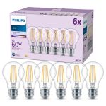 Lot 6x Philips Ampoule LED E27 Poire Filament Claire 7W 850lm - 840 Blanc Froid